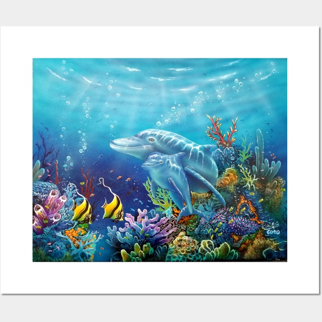 Mother and baby dolphins Wall Art by Coreoceanart